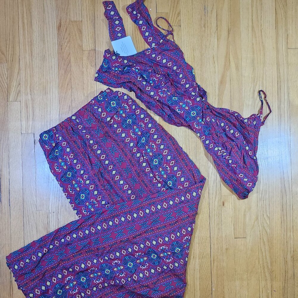 NWT Shein Fit+ Co-Ord Set Tie Back Crop Top and Maxi Skirt with 2 High Slits